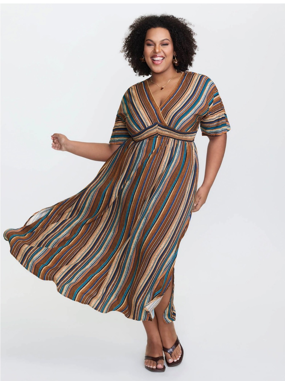 BloomChic Boho Style Striped V-Neck Multicolored Maxi Dress Size 14-16